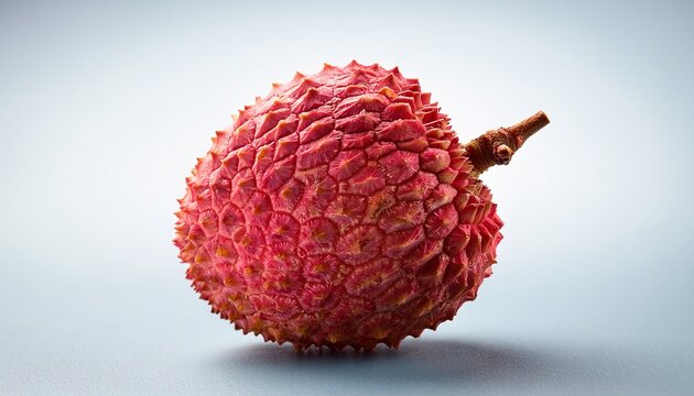 Exotic Lychee Fruit Close-up: A vibrant, single lychee fruit showcasing its unique, textured skin. The image captures the fruit's intricate detail, inviting the viewer to appreciate its exotic appeal.