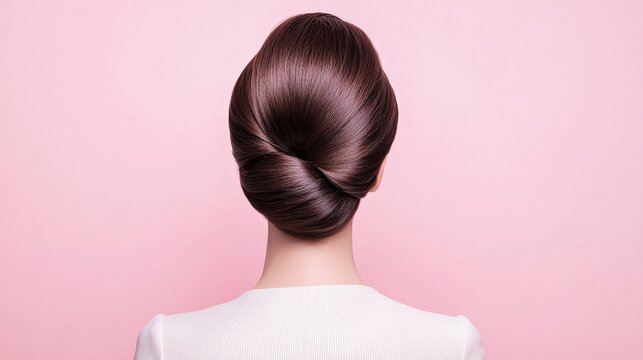 1960s beehive hairstyle with elegant hairpins on pastel background