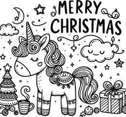 Magical Christmas Unicorn Clipart – Festive Holiday Illustration