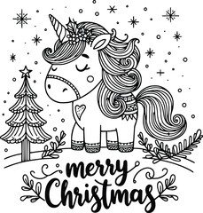 Magical Christmas Unicorn Clipart – Festive Holiday Illustration