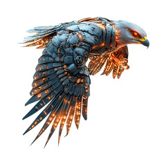 Cybernetic Falcon with Glowing Wings Isolated on Transparent Background