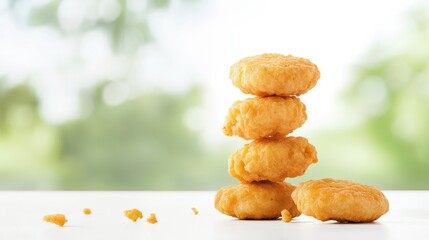 Delicious Chicken Nuggets Stacked on Each Other with Soft Focus Background