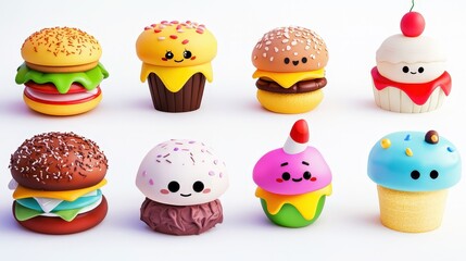 Set of cartoon fast food colorful isolated on a white background