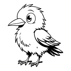 Cute Chibi Kawaii Crow Cartoon Illustration Black and White Outline Line Art Drawing for Kids Design