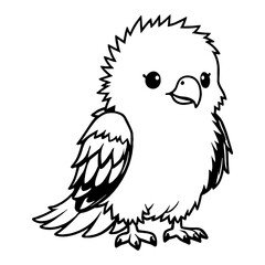 Cute Chibi Kawaii Eagle Standing Full Body Front View Detailed Black and White Outline Line Art Drawing