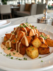Perfectly Cooked Patatas Bravas with Aioli Topping 