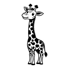 Fototapeta premium Cute Chibi Kawaii Giraffe Full Body Front View with Black and White Outline Line Art Drawing