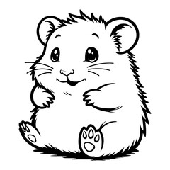 Cute Happy Hamster Sitting Upright Kawaii Chibi Style Funny Black and White Outline Line Art Drawing
