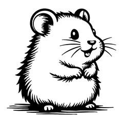 Cute Chibi Kawaii Hamster Smiling Hand Drawn Vector in Black and White Outline Line Art Drawing