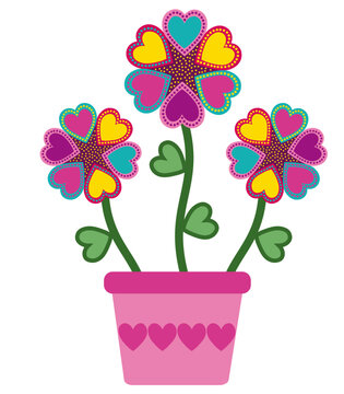 Flowers with heart-shaped petals in a pink flowerpot