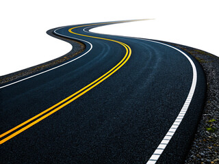 Winding Road PNG &ndash; Curved Highway with Yellow Lane Markings on Transparent Background