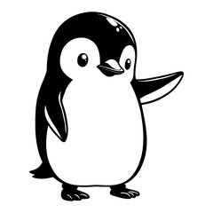 Cute Chibi Kawaii Penguin Standing with Wing Out Black and White Outline Line Art Drawing