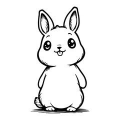 Cute Chibi Kawaii Rabbit Standing Up Front View Isolated in Black and White Outline Line Art Drawing