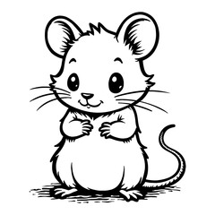 Cute Chibi Kawaii Rat Standing Upright with a Sweet Expression Black and White Outline Line Art Drawing