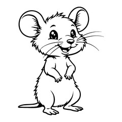 Cute Chibi Kawaii Rat Standing Upright with a Smile in Black and White Outline Line Art Drawing
