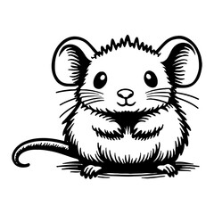 Cute Chibi Kawaii Rat Smiling Vector Illustration Black and White Outline Line Art Drawing Vector