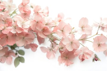 Fototapeta premium A vibrant display of delicate pink flowers in full bloom, their soft petals capturing the sunlight in a serene garden. The flowers are clustered together, creating a dreamy