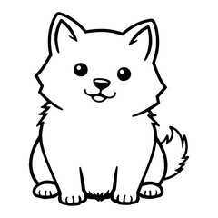 Fototapeta premium Cute Chibi Kawaii Shiba Inu Puppy Dog Sitting Front View Black and White Outline Line Art Drawing