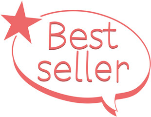 Best seller Comic speech bubble. Sale, promo, discount, arrival lettering element, red and white with transparent background