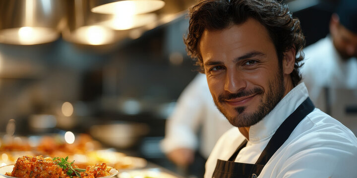 Culinary showcase by chef in modern kitchen gastronomic art high-end restaurant close-up professional cooking