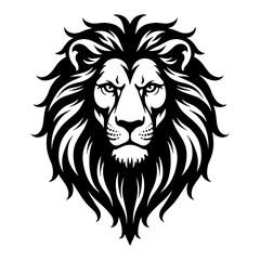 Elegant Lion Head Front View Detailed Black and White Outline Line Art Drawing Vector Illustration