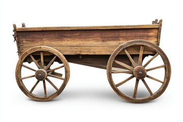 Fototapeta premium Vintage wooden farm cart with large wagon wheels isolated on Transparent Background