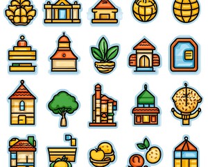 Colorful building icons, global setting