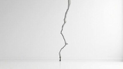 A Long Vertical Crack Extending from Ceiling to Floor in a Plain White Room