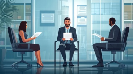 Indian businessman ceo hr director having interview holding paper cv hiring for job female African American applicant sitting in contemporary office. Human resources recruitment concept.
