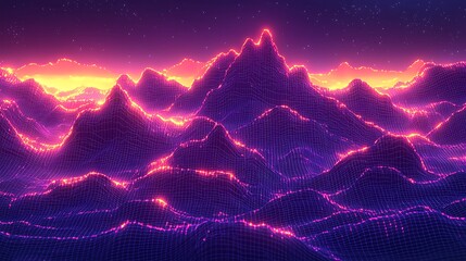 Retro Synthwave Mountain Range.