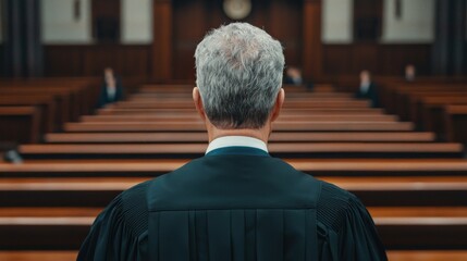Lawyer in robes watches court proceedings 