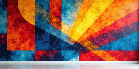 Vibrant Abstract Wall Mural Featuring Geometric Shapes and a Cosmic Textured Background, Ideal for Modern Interior Design