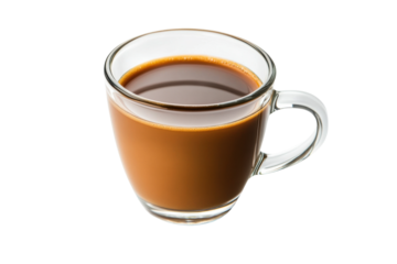 Warm cup of coffee ready to enjoy in clear glass, cut out