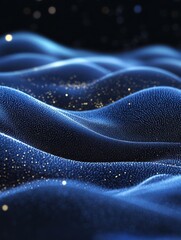 Abstract digital landscape with particles dots and stars on horizon