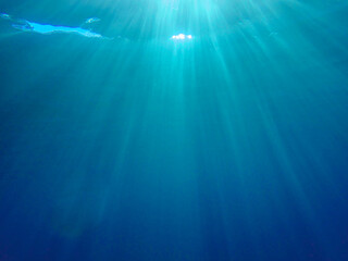 ray, underwater, light, sunlight, sea, blue water, ocean, sun, surface, background, sun light, deep, under, rays, bright, mediterranean sea, marine, ripple, abstract nature, aqua, wave, clear, aquatic
