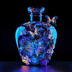  "Ethereal Glass Vase with Butterfly and Floral Reliefs"