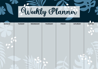 Weekly planner page for printing. A4 size. Planner page with florals.