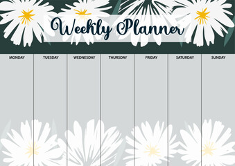 Weekly planner page for printing. A4 size. Planner page with florals.