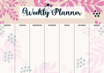 Weekly planner page for printing. A4 size. Planner page with florals.