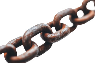 Fototapeta premium Rusty metal chain links with weathered texture, cut out