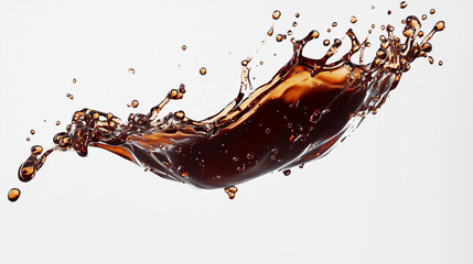 Cascading Liquid Brown Soda Splashes Dynamically in Mid-Air