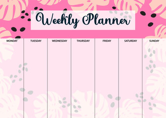 Weekly planner page for printing. A4 size. Planner page with florals.