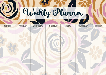 Weekly planner page for printing. A4 size. Planner page with florals.