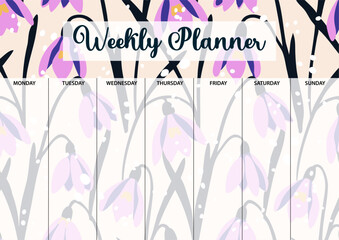 Weekly planner page for printing. A4 size. Planner page with florals.