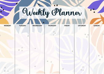 Weekly planner page for printing. A4 size. Planner page with florals.