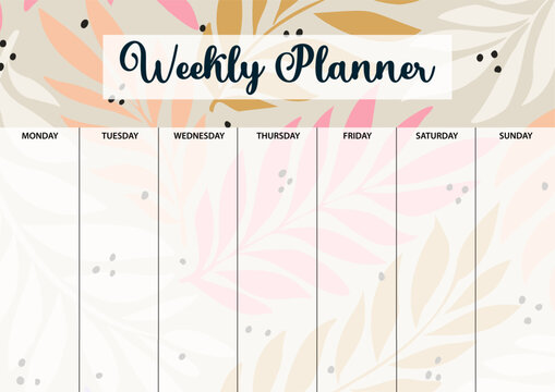 Weekly planner page for printing. A4 size. Planner page with florals.