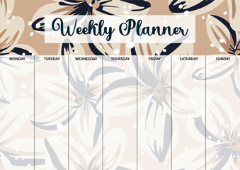 Weekly planner page for printing. A4 size. Planner page with florals.