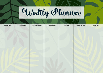 Weekly planner page for printing. A4 size. Planner page with florals.