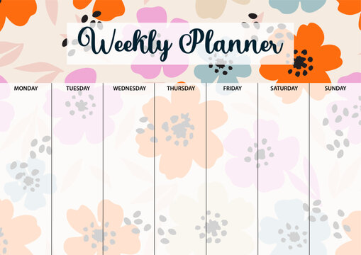 Weekly planner page for printing. A4 size. Planner page with florals.