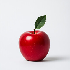 a red apple with a green leaf on a white background,